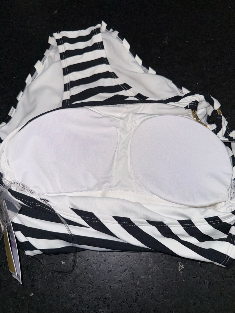 NEW MICHAEL KORS Black and White Striped One Shoulder One Piece Swimsuit SZ 6 - Picture 8 of 8